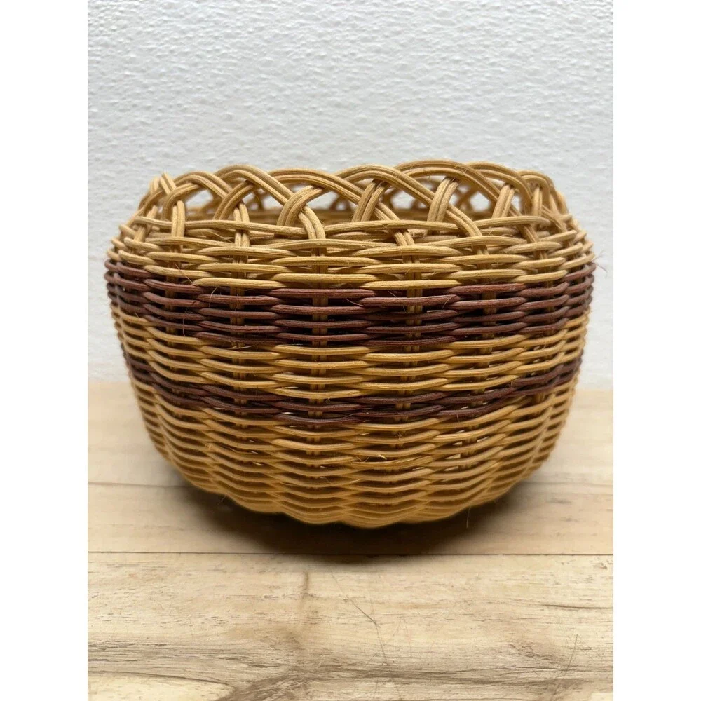 Vtg Handwoven Double Wave Basket Cherokee Style Handmade In USA